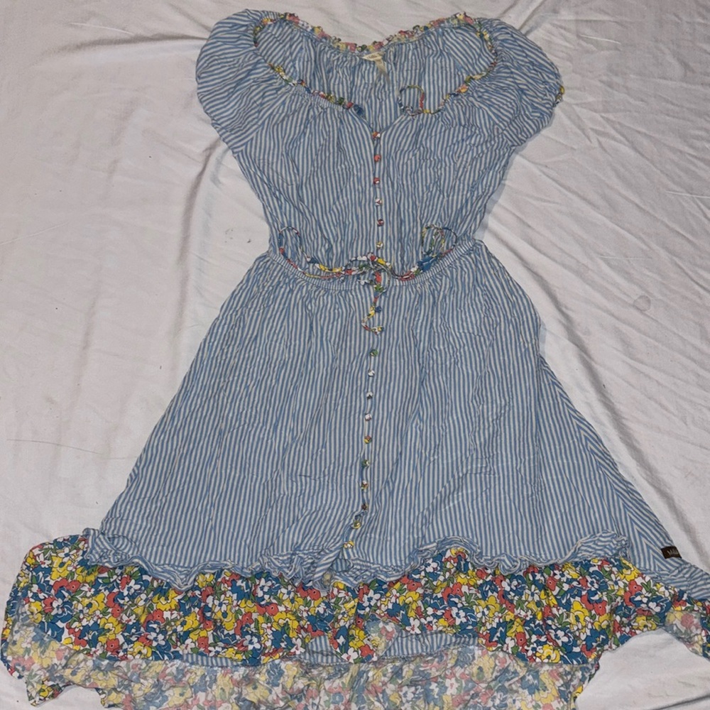 Women’s dress blue stripped with flora fringe at the bottom
